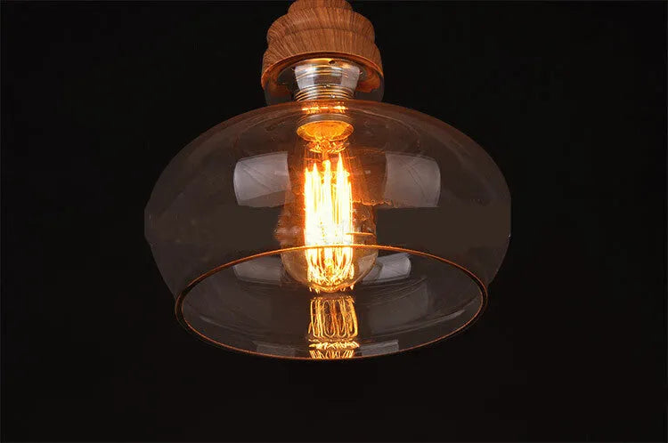 Glass wood grain single head pendant light with adjustable cable in a Nordic style