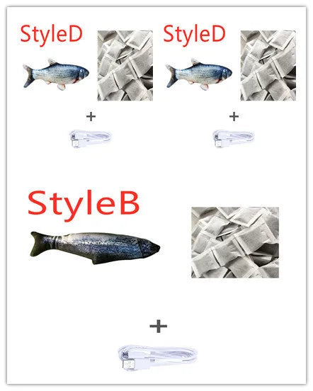Electronic jumping fish cat toy with USB charging cable, 30cm multicolour fish design