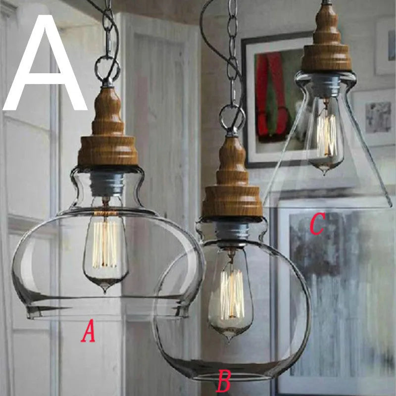 Glass wood grain single head pendant light with adjustable cable in a Nordic style