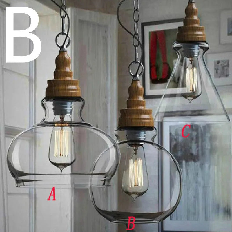 Glass wood grain single head pendant light with adjustable cable in a Nordic style