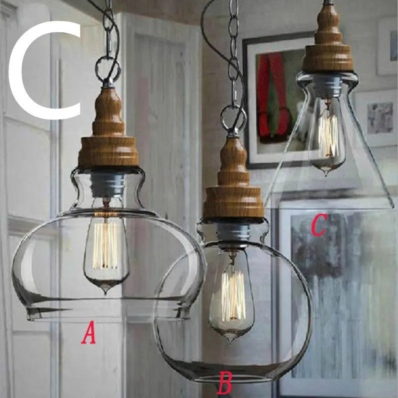 Glass wood grain single head pendant light with adjustable cable in a Nordic style