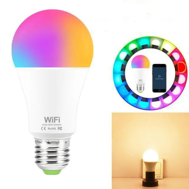 15W smart WiFi LED light bulb with E27 and B22 base options for RGB and white light