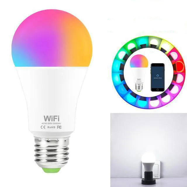15W smart WiFi LED light bulb with E27 and B22 base options for RGB and white light