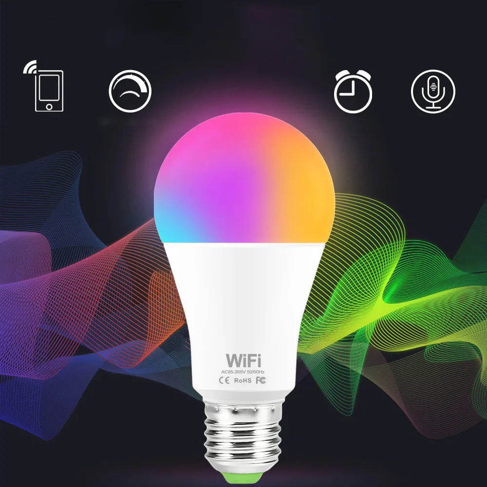 15W smart WiFi LED light bulb with E27 and B22 base options for RGB and white light