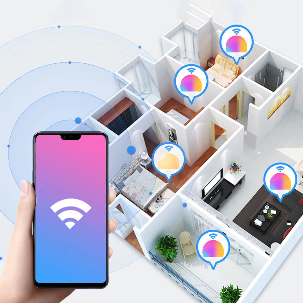 15W smart WiFi LED light bulb with E27 and B22 base options for RGB and white light