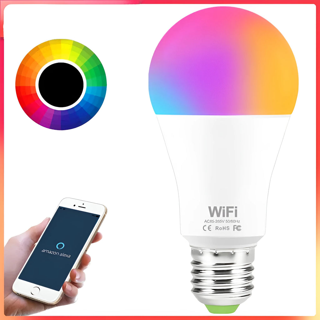 15W smart WiFi LED light bulb with E27 and B22 base options for RGB and white light