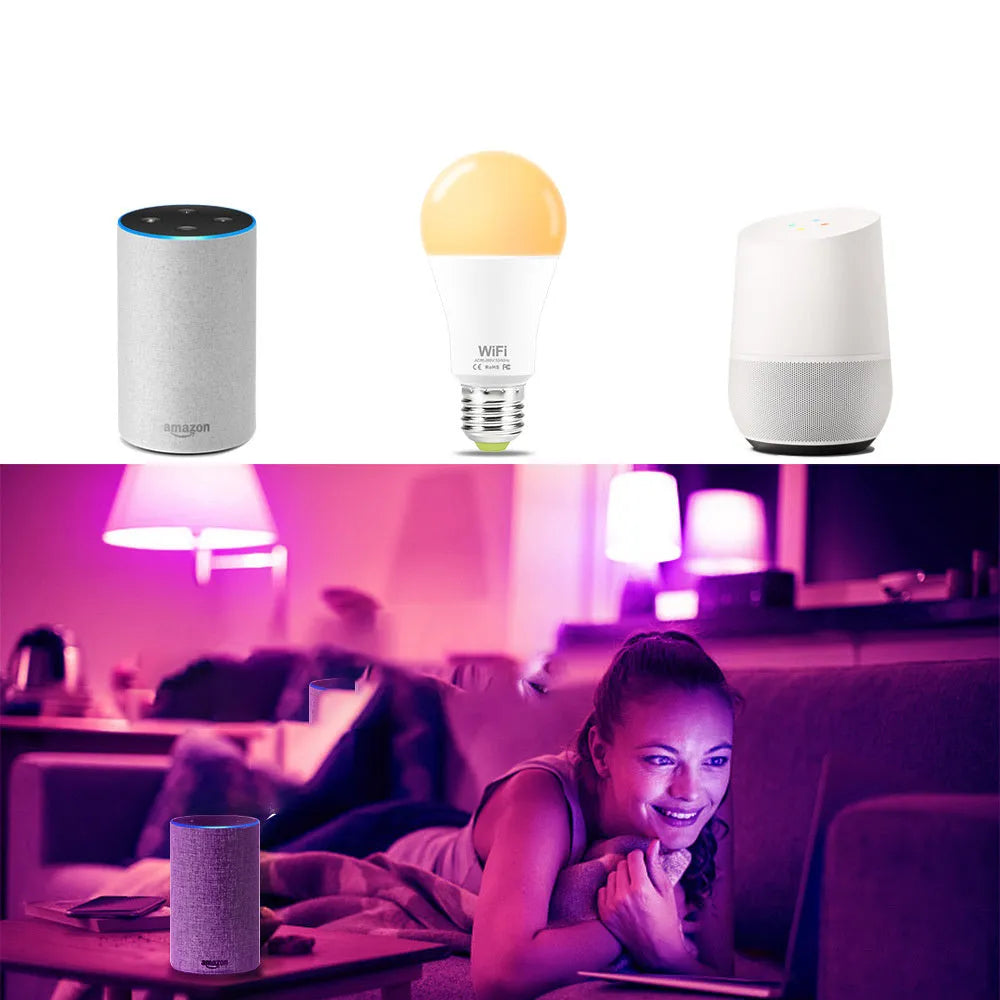 15W smart WiFi LED light bulb with E27 and B22 base options for RGB and white light