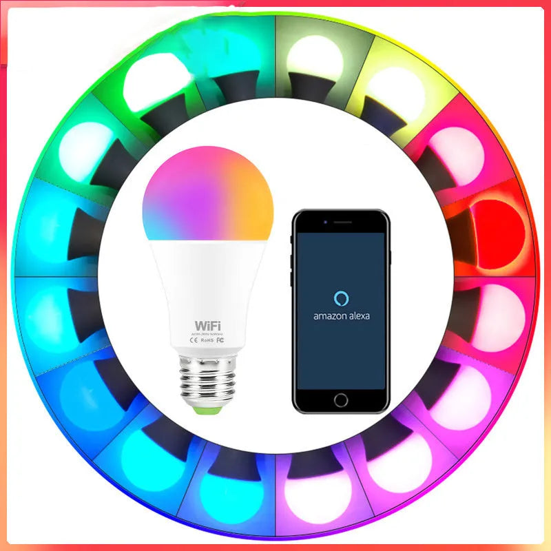 15W smart WiFi LED light bulb with E27 and B22 base options for RGB and white light