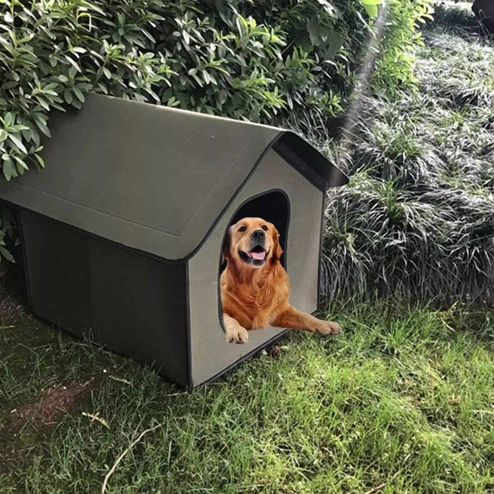 Grey composite EVA waterproof pet house for dogs or cats, medium size, folded exterior