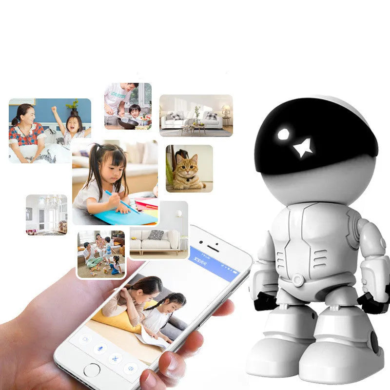 Silver remote HD night vision robot surveillance camera with 1080p resolution and wide-angle lens