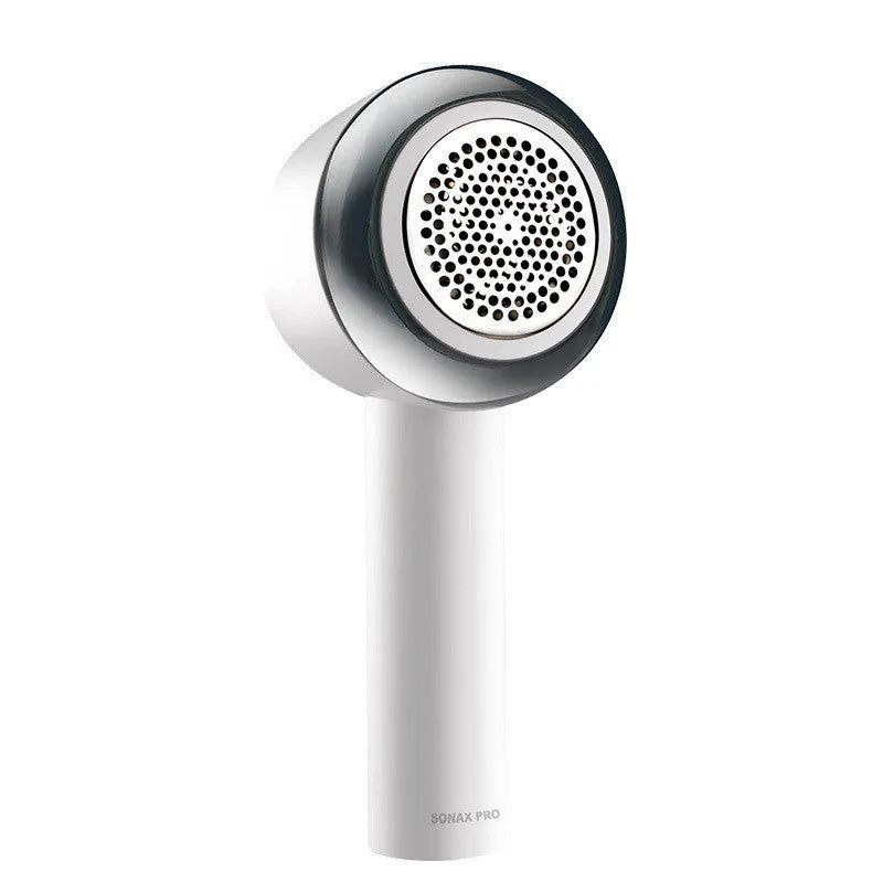 White rechargeable clothes shaver and fabric lint remover with ABS plastic housing