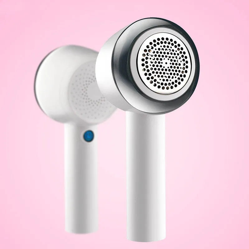 White rechargeable clothes shaver and fabric lint remover with ABS plastic housing