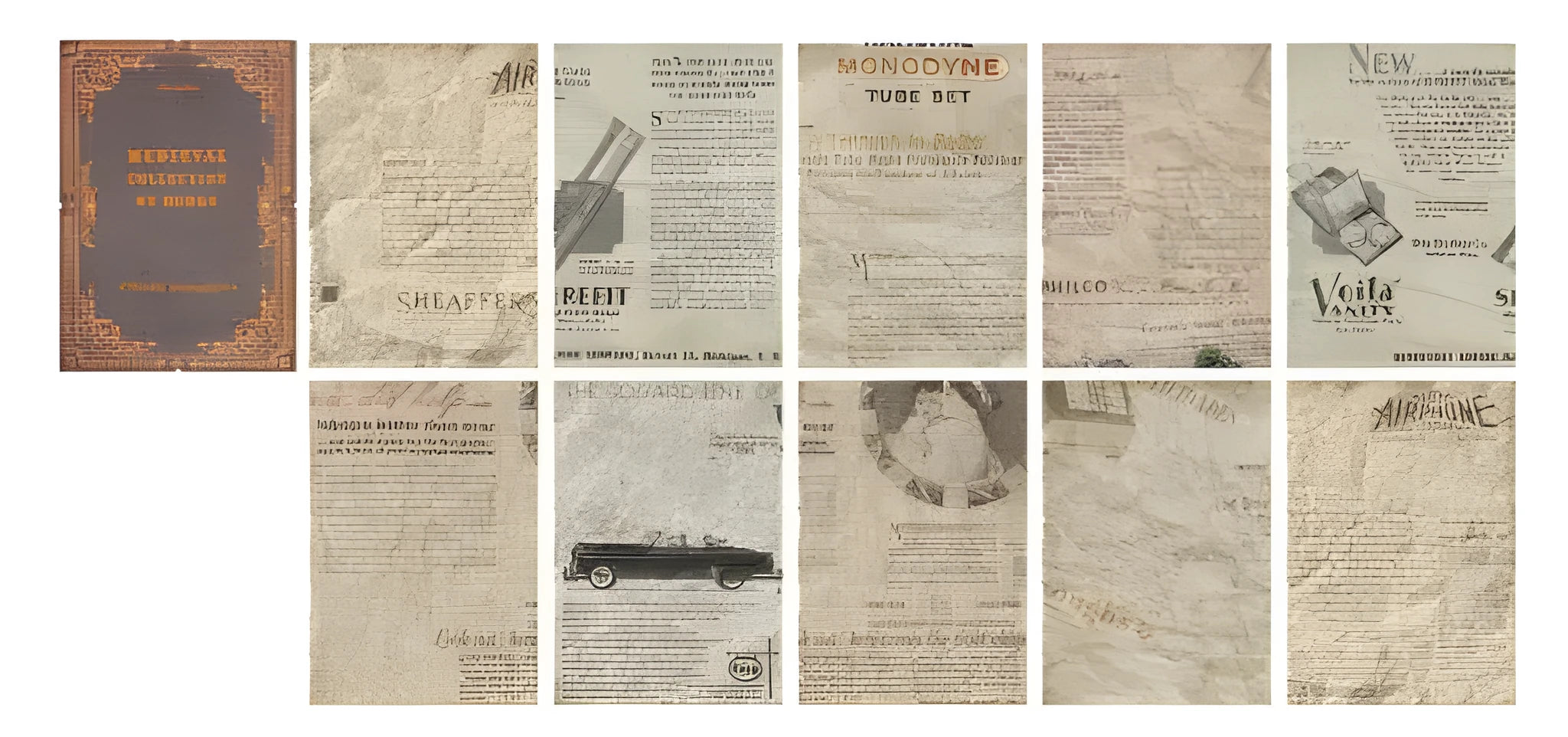 Distressed paper simulation book pages in rectangular 130mm by 184mm vintage album materials