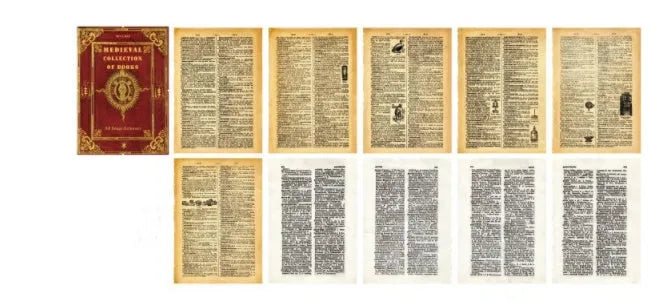 Distressed paper simulation book pages in rectangular 130mm by 184mm vintage album materials
