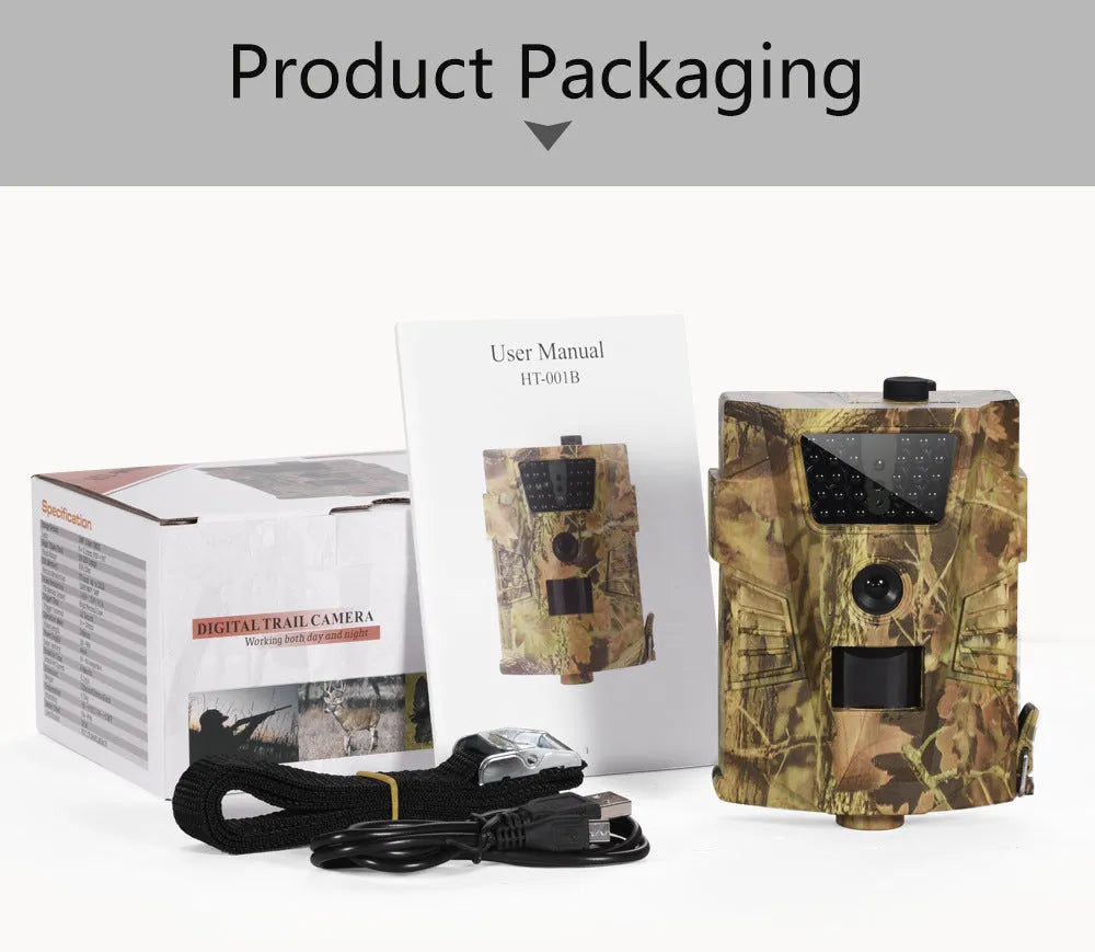Orchard surveillance camera with belt mount showing front lens and infrared LEDs