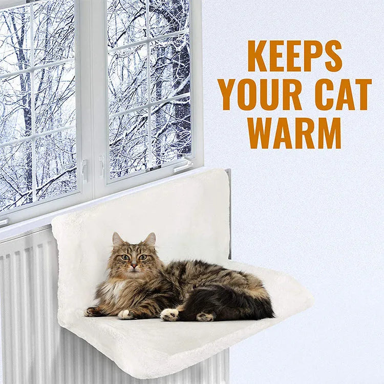 Iron frame cat radiator bed hammock with plush faux fur cover, collapsible, for pets up to 5kg