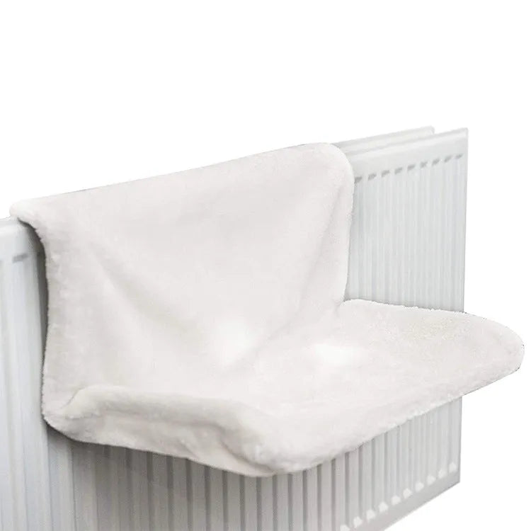 Iron frame cat radiator bed hammock with plush faux fur cover, collapsible, for pets up to 5kg