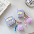 Purple silicone AirPods case with clamshell design and fur ball pendant
