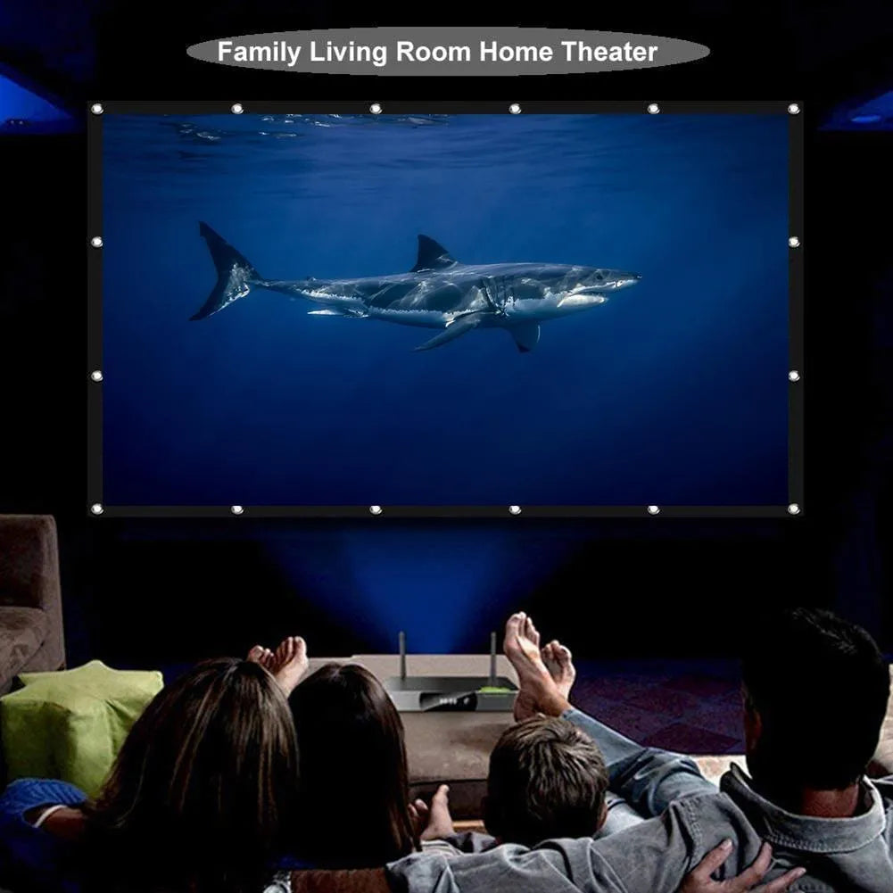 White foldable 150-inch projector screen with 4:3 aspect ratio for presentations and home cinema