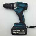 21V lithium battery cordless impact drill and screwdriver with 13mm chuck on a workbench.