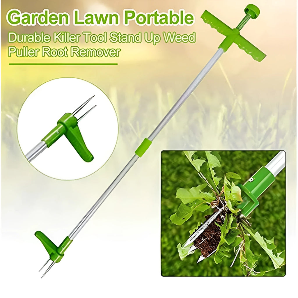 1046a manual garden weeding tool with aluminium handle on a soil background.