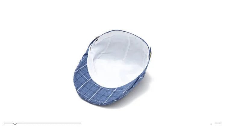 Cotton plaid peaked cap with short brim, tapered top, satin weave, casual sun hat in grey