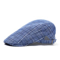 Cotton plaid peaked cap with short brim, tapered top, satin weave, casual sun hat in grey
