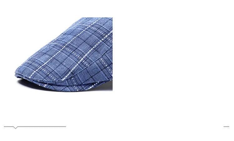 Cotton plaid peaked cap with short brim, tapered top, satin weave, casual sun hat in grey