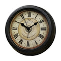 European retro style round desk clock with silent alarm function on wooden surface