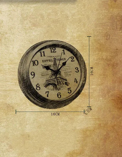 European retro style round desk clock with silent alarm function on wooden surface