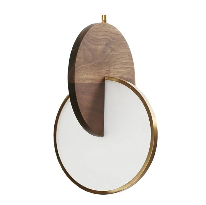Long-line walnut wood chandelier with carved details and warm white LED lighting