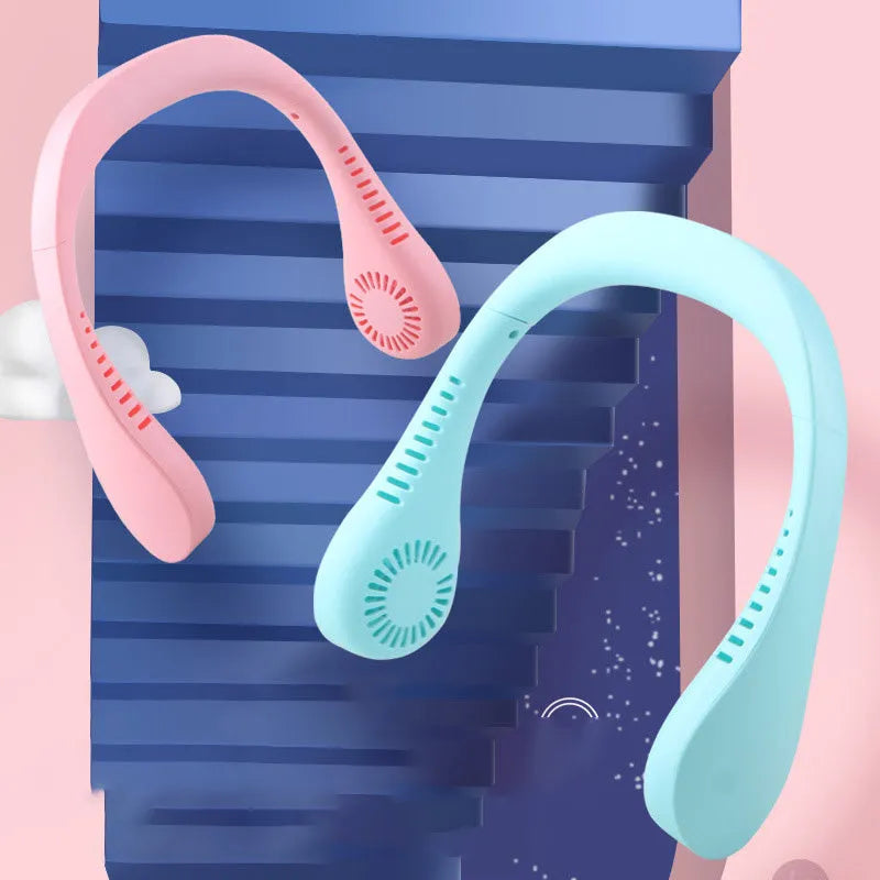 Summer air cooling neck fan portable USB hanging fan 3 speed blue colour