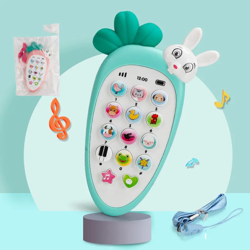Baby electronic phone toy in pink, blue, green, or orange colours with musical buttons for early childhood education