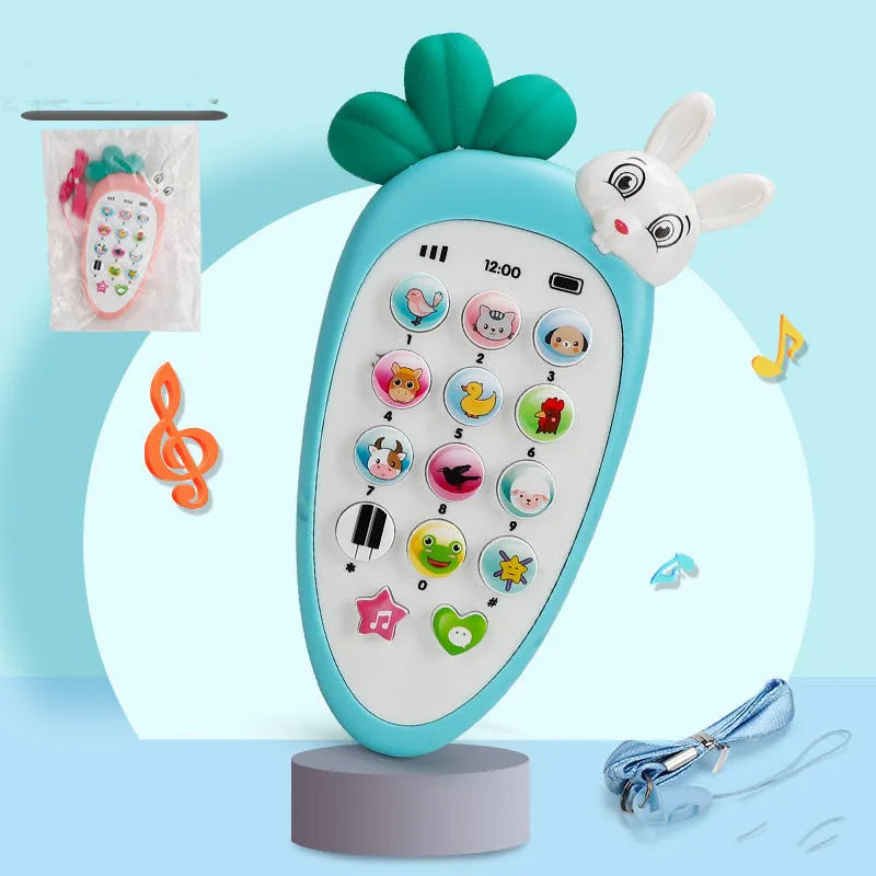 Baby electronic phone toy in pink, blue, green, or orange colours with musical buttons for early childhood education
