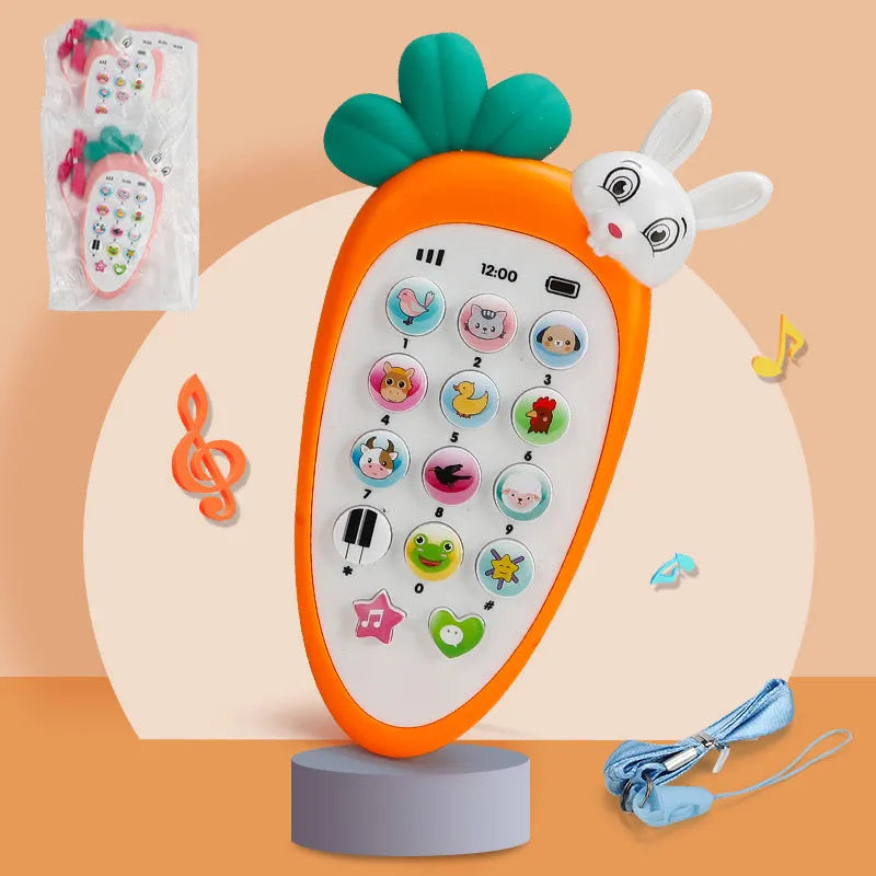 Baby electronic phone toy in pink, blue, green, or orange colours with musical buttons for early childhood education