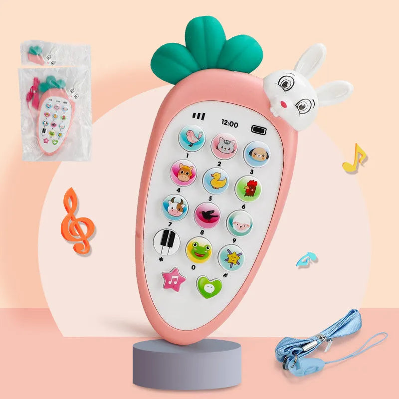 Baby electronic phone toy in pink, blue, green, or orange colours with musical buttons for early childhood education