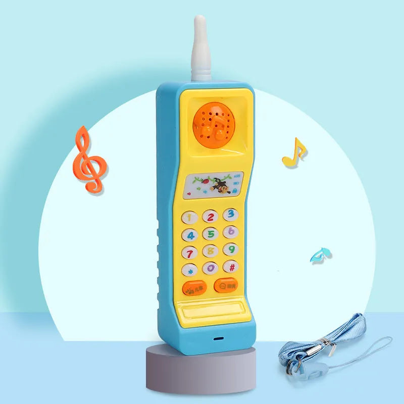Baby electronic phone toy in pink, blue, green, or orange colours with musical buttons for early childhood education