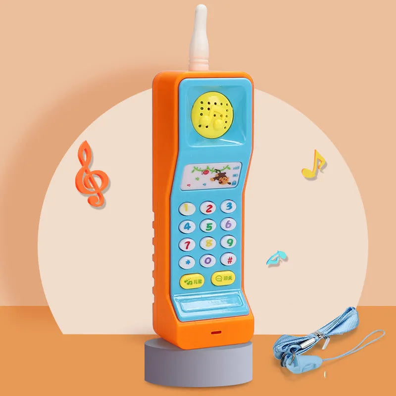 Baby electronic phone toy in pink, blue, green, or orange colours with musical buttons for early childhood education