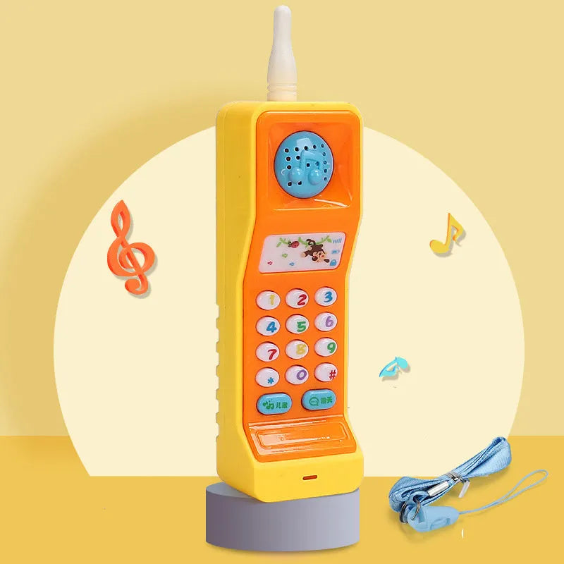 Baby electronic phone toy in pink, blue, green, or orange colours with musical buttons for early childhood education