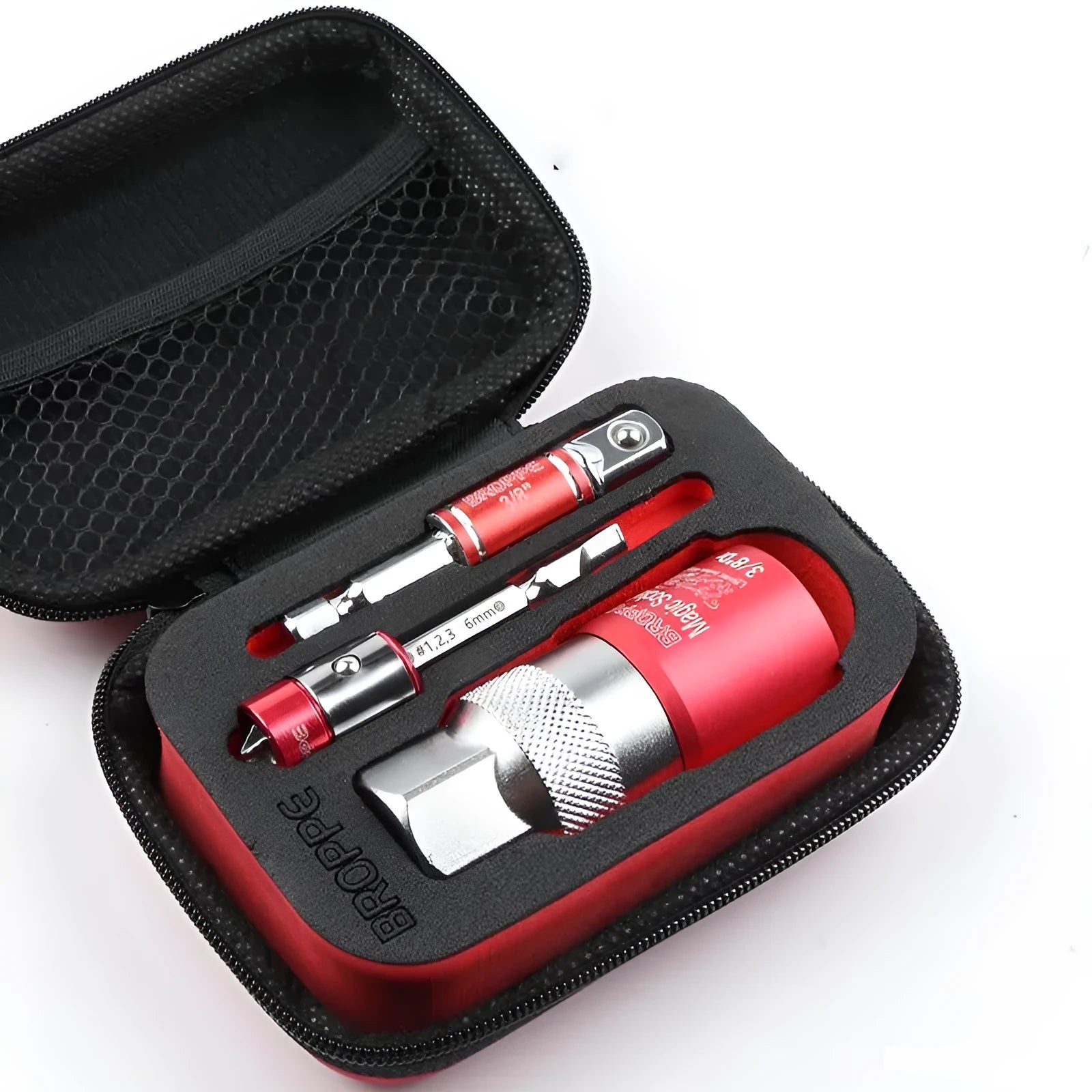 Red universal metric socket set showing 7-19mm and 9-21mm wrench sockets for electrical and mechanical work