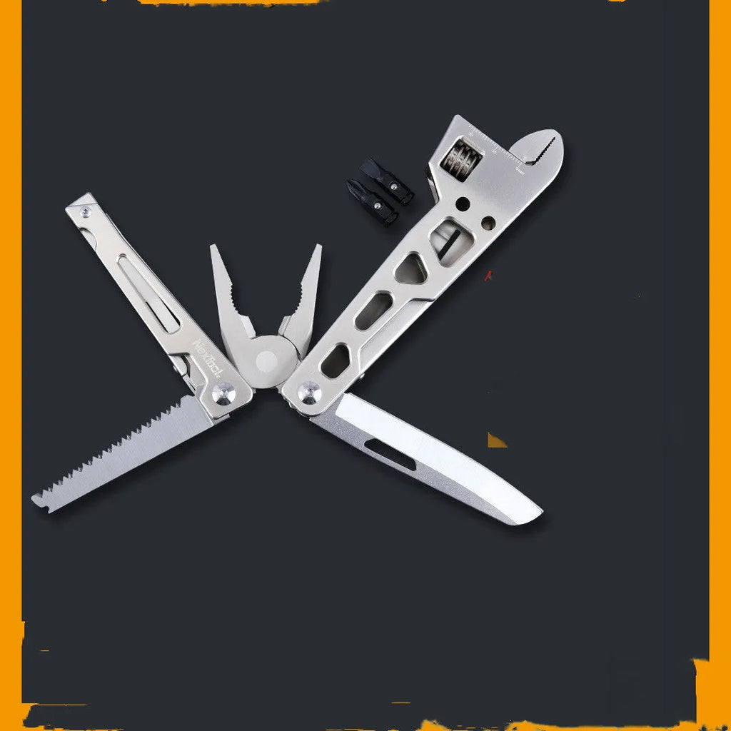 White stainless steel multi-function wrench knife with blade and needle nose pliers