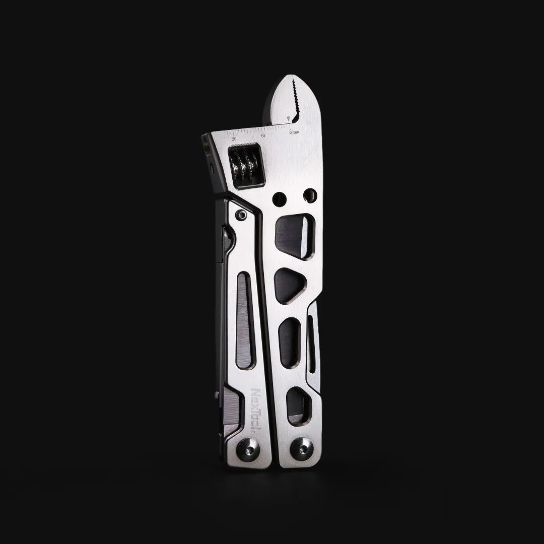 White stainless steel multi-function wrench knife with blade and needle nose pliers