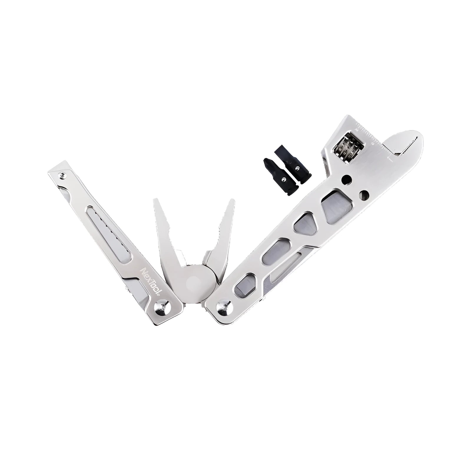 White stainless steel multi-function wrench knife with blade and needle nose pliers