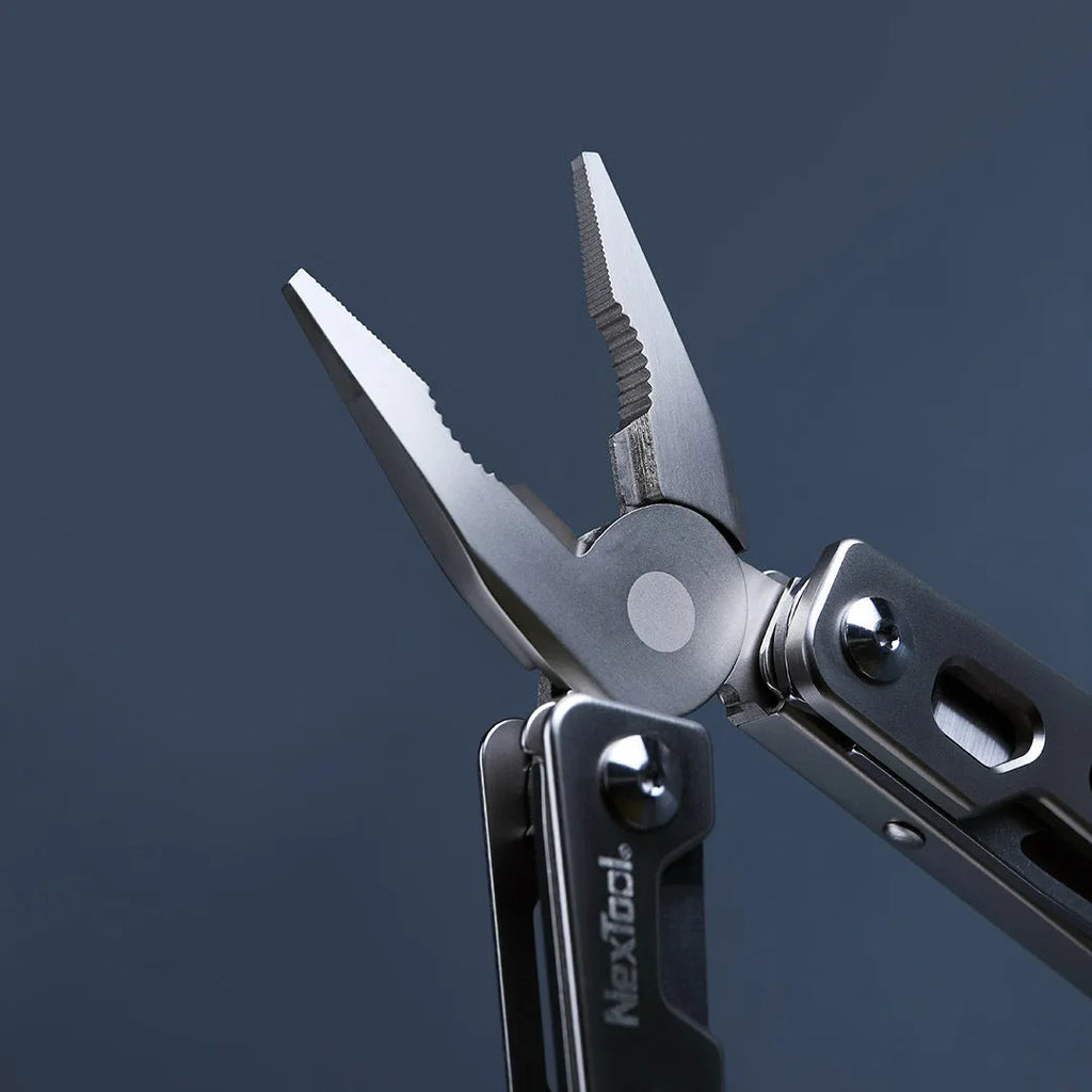 White stainless steel multi-function wrench knife with blade and needle nose pliers