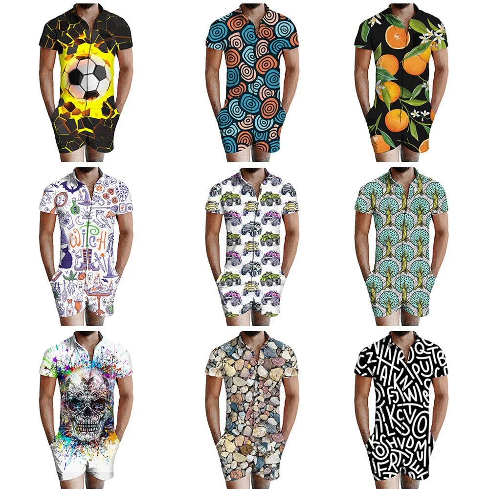 3D printed men's summer casual shorts suit with short sleeve T-shirt and shorts in chemical fibre blend