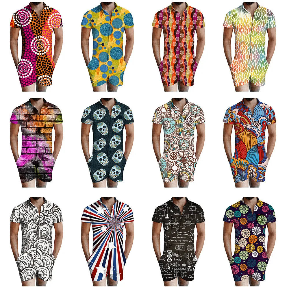 3D printed men's summer casual shorts suit with short sleeve T-shirt and shorts in chemical fibre blend
