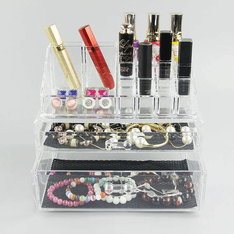 Clear foldable acrylic makeup storage organiser box showing 18L capacity