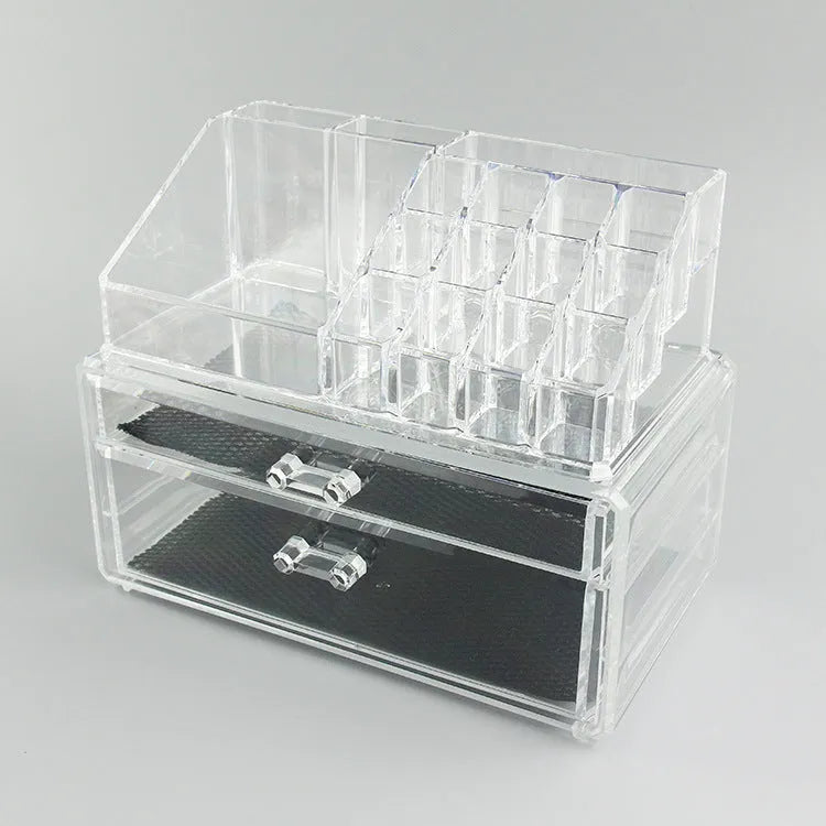 Clear foldable acrylic makeup storage organiser box showing 18L capacity