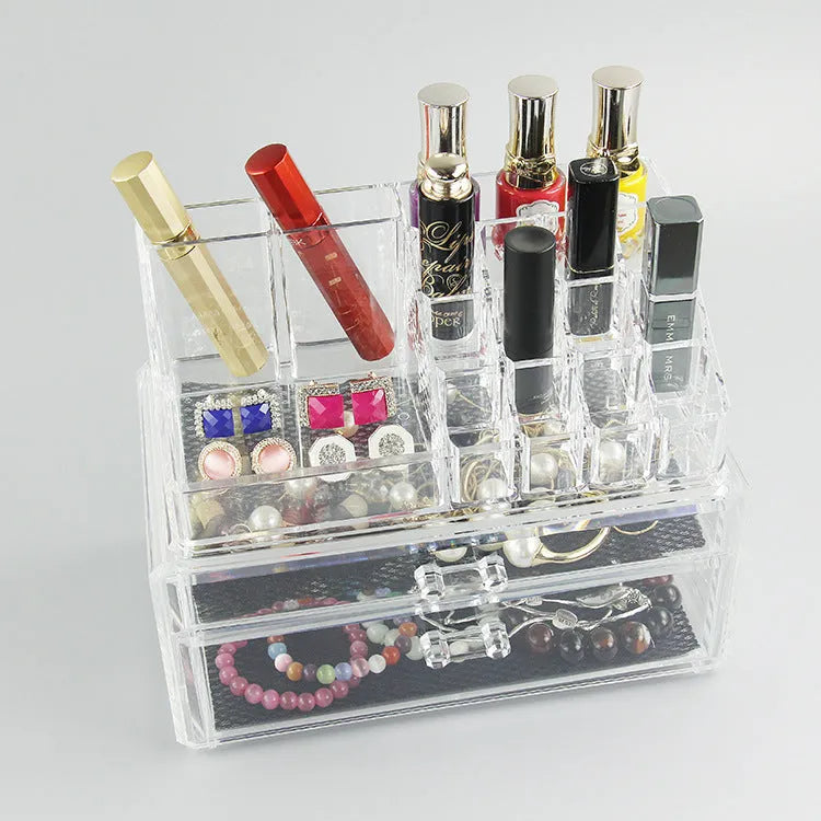 Clear foldable acrylic makeup storage organiser box showing 18L capacity