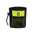 Green dog training waist bag with removable garbage compartment shown on waist during walk